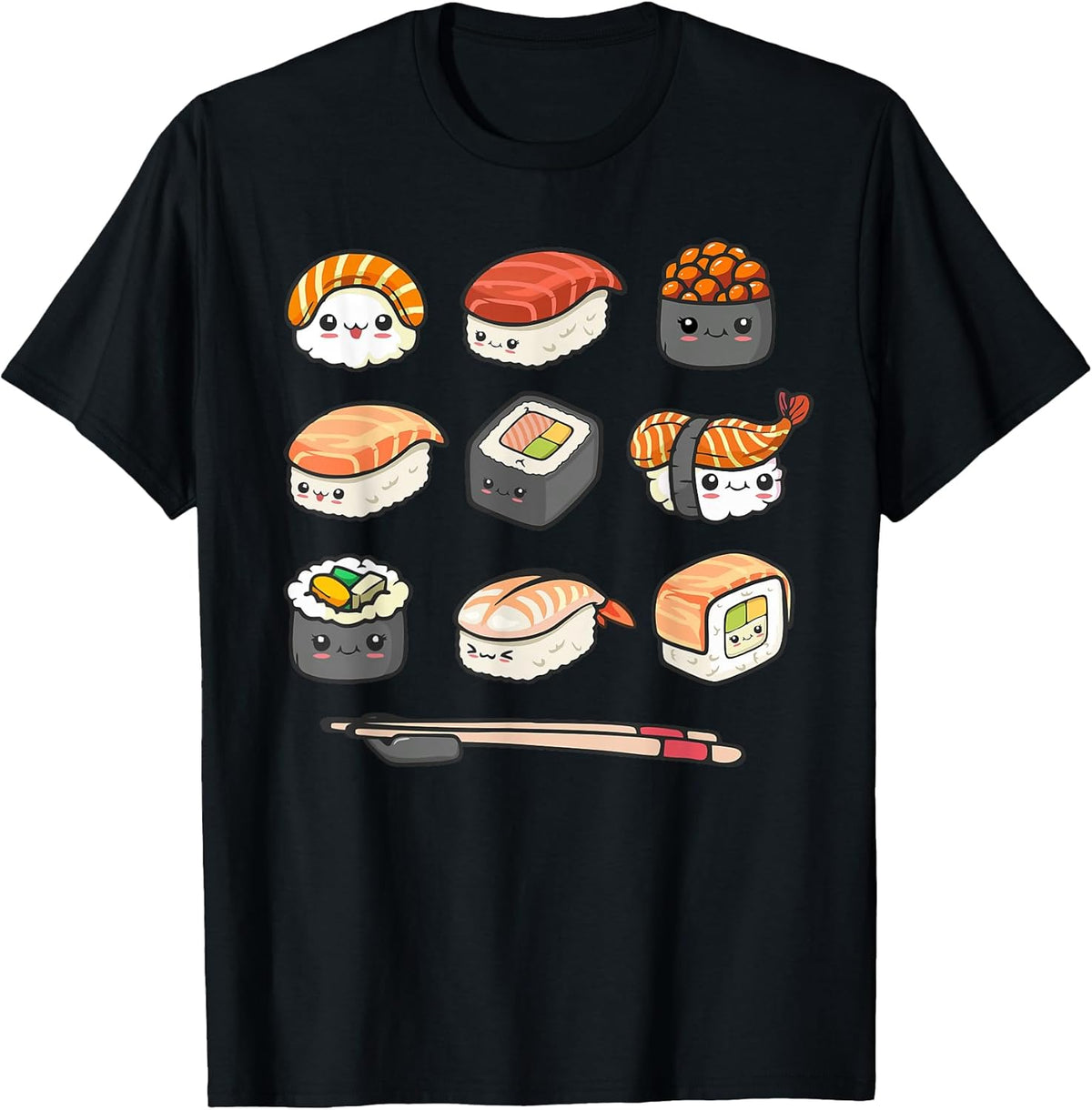 Happy Sushi Anime Kawaii Set Japanese Food Lover Otaku Manga Unisex , , , Long Sleeve Tee
