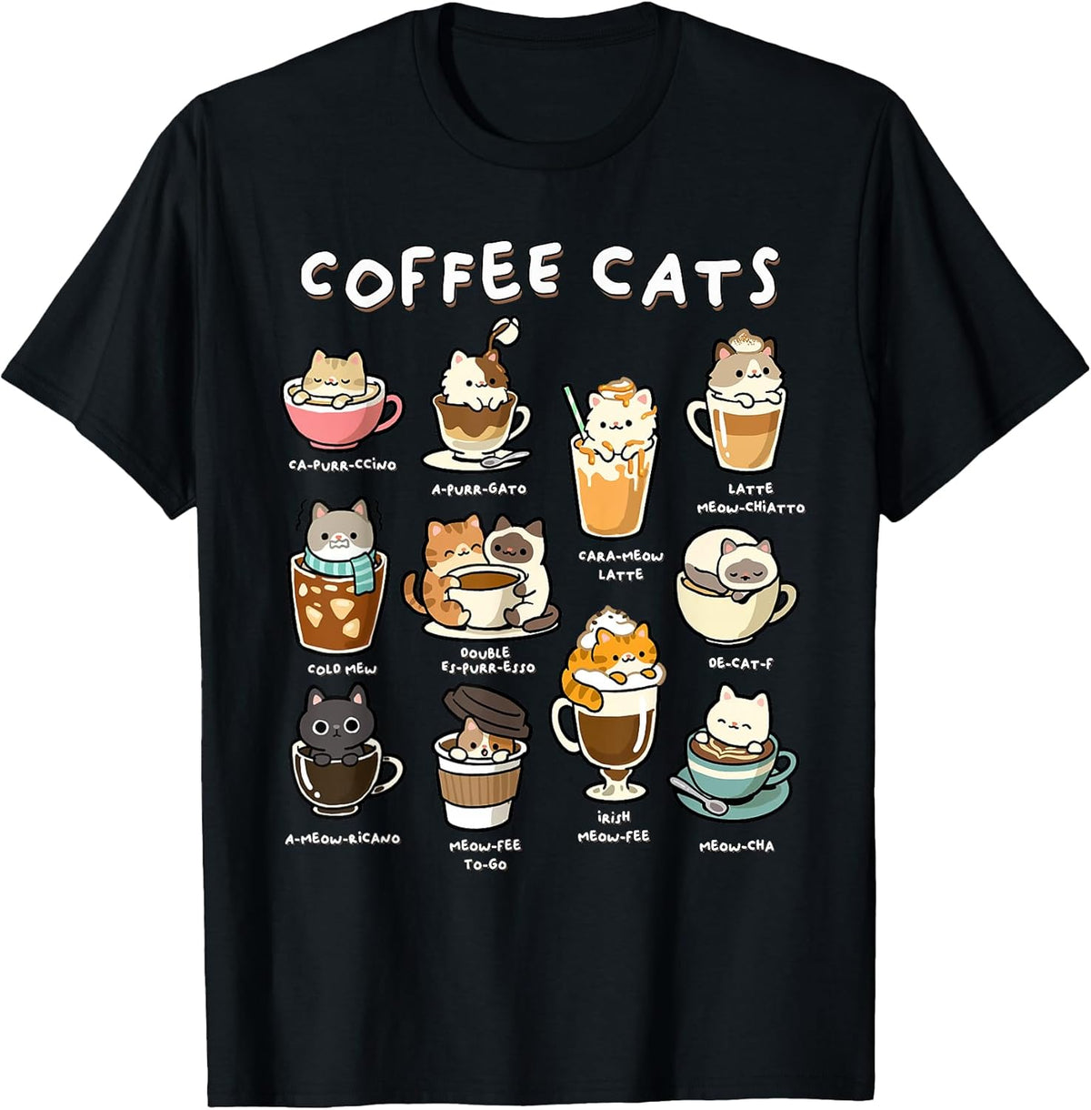 Cute Coffee Cats Kawaii Pun Funny Cat Lover Barista Unisex , , , Long Sleeve Tee