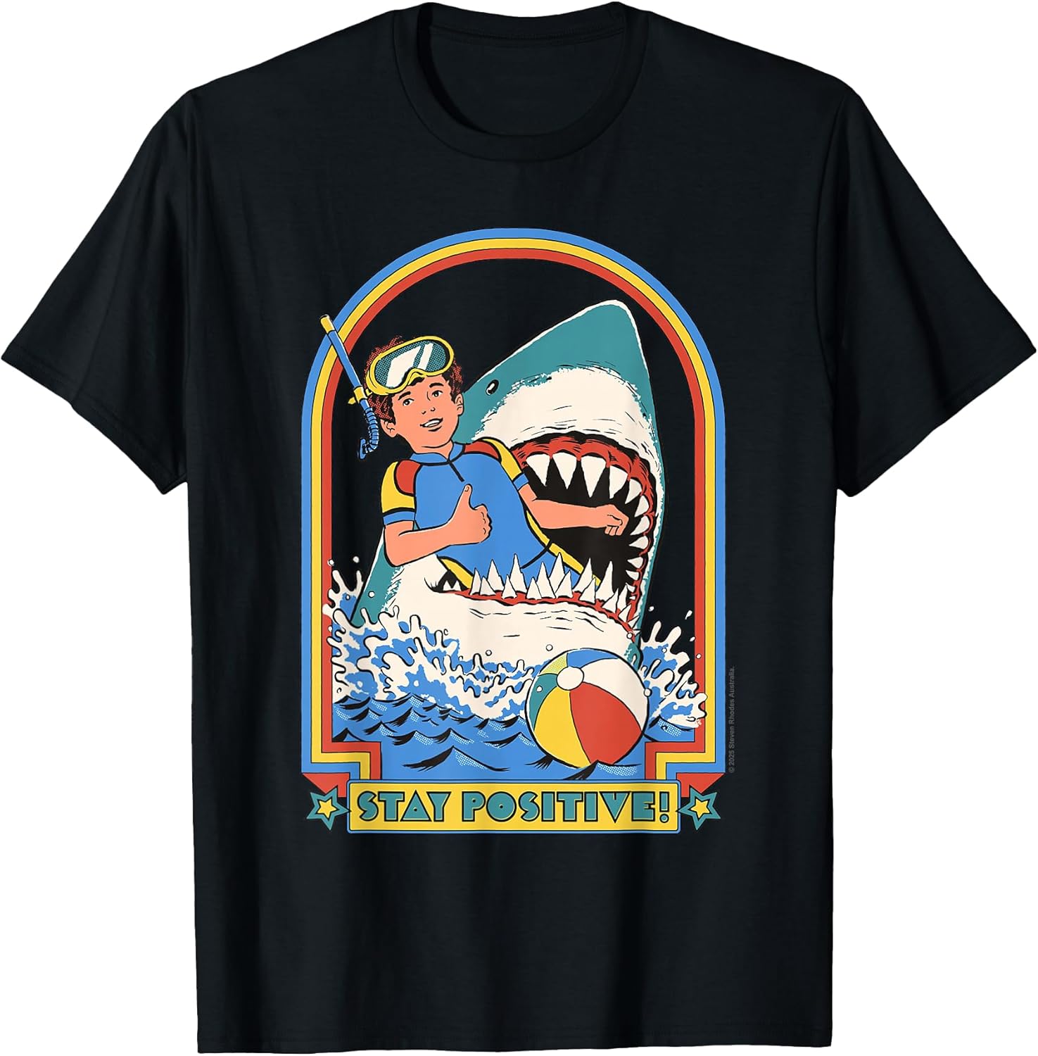 Stay Positive Shark Attack Sarcastic Retro Funny Adult Humor Unisex , , , Long Sleeve Tee