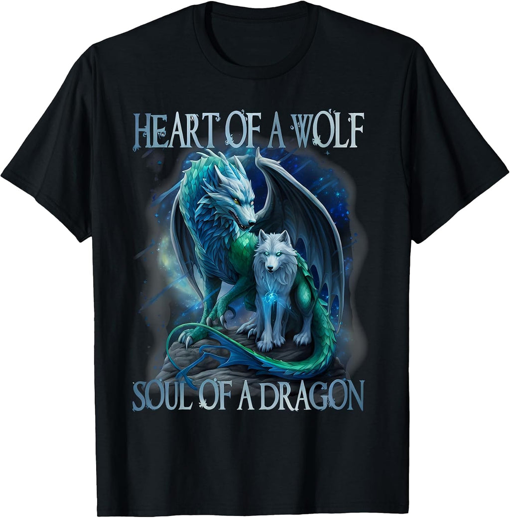 Heart Of Wolf Soul Of A Dragon Gifts Tee