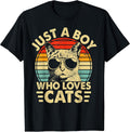 Vintage Just A Boy Who Loves Cats Boy Kitten Cat Lover Boys Unisex , , , Long Sleeve Tee