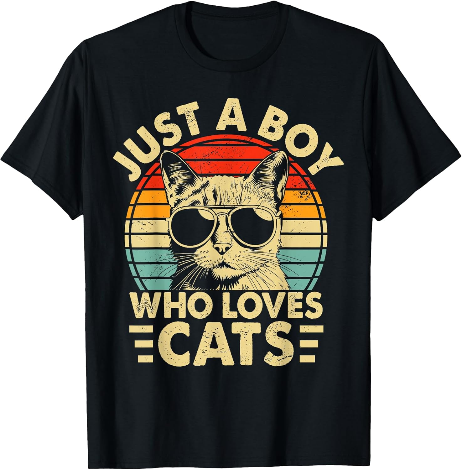 Vintage Just A Boy Who Loves Cats Boy Kitten Cat Lover Boys Unisex , , , Long Sleeve Tee