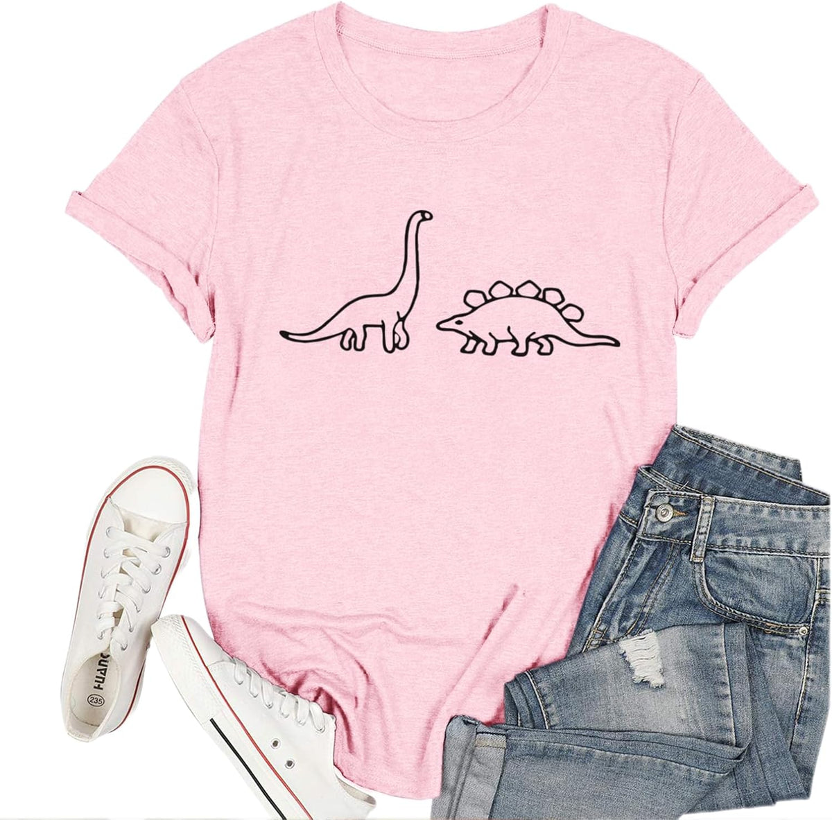 Dinosaur Shirt Women Cute Graphic Tees Funny Dino Shirts for Teen Girls Cartoon Printed Cotton Tshirts Aesthetic Tops