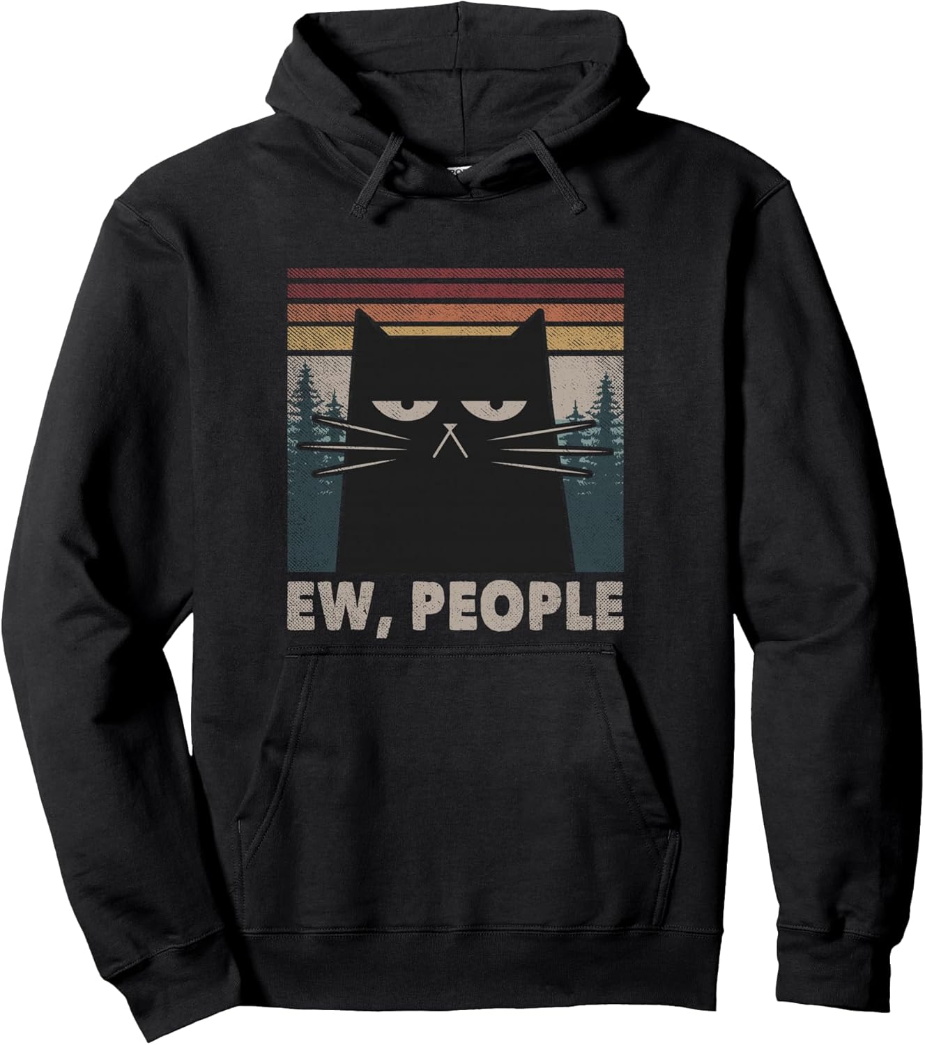 Retro Ew People Black Cat Funny Anti Social Introvert Pullover Unisex , , , Long Sleeve Tee