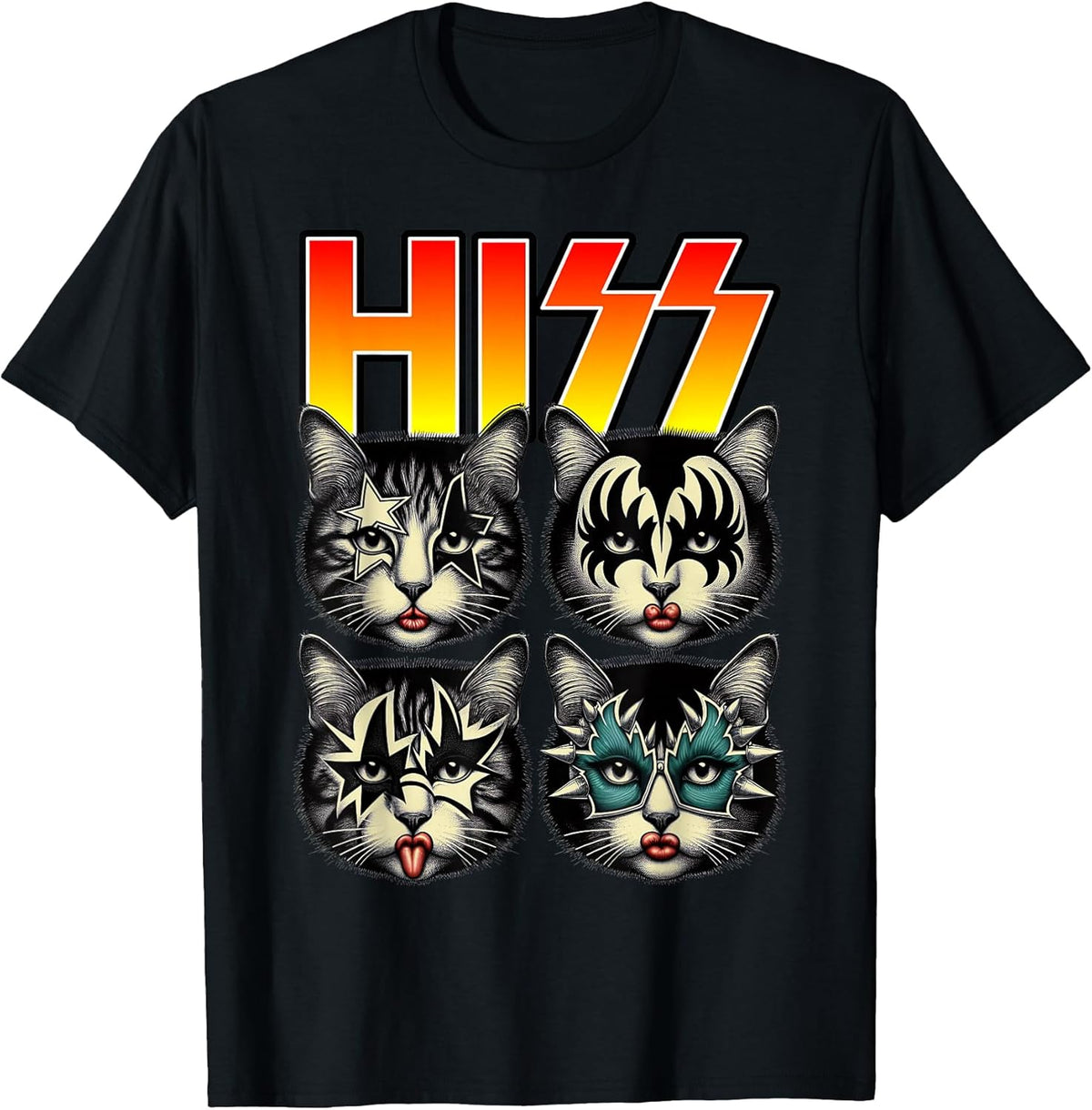 Retro Cat Rock Music Concert Band Hiss Funny Cat Kitten Love Unisex , , , Long Sleeve Tee