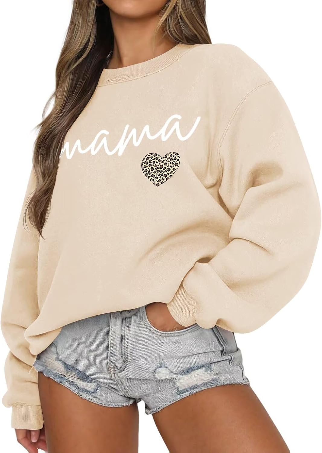 Women Long Sleeve Mama s Crewneck Casual Fall Pullover Tops Oversized Knit Mom Sweater