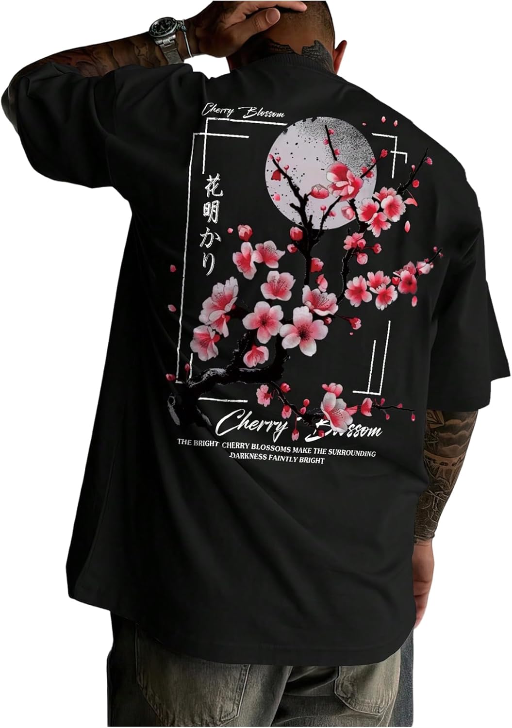 Men's Japanese Letter Graphic Tee Top Oversized Short Sleeve Casual Aesthetic Print