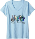 Womens Dog Lover Peace Love Dogs Puppy Paw V-Neck Unisex , , , Long Sleeve Tee