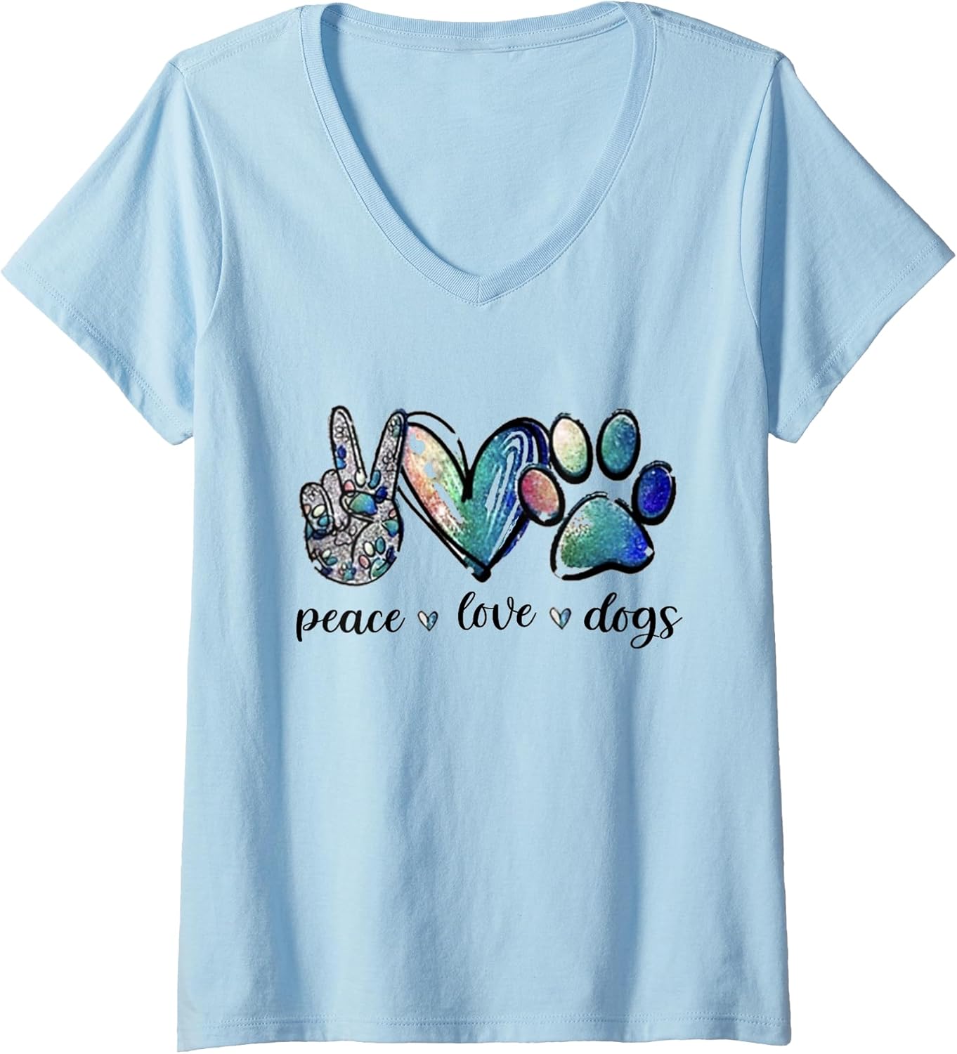 Womens Dog Lover Peace Love Dogs Puppy Paw V-Neck Unisex , , , Long Sleeve Tee