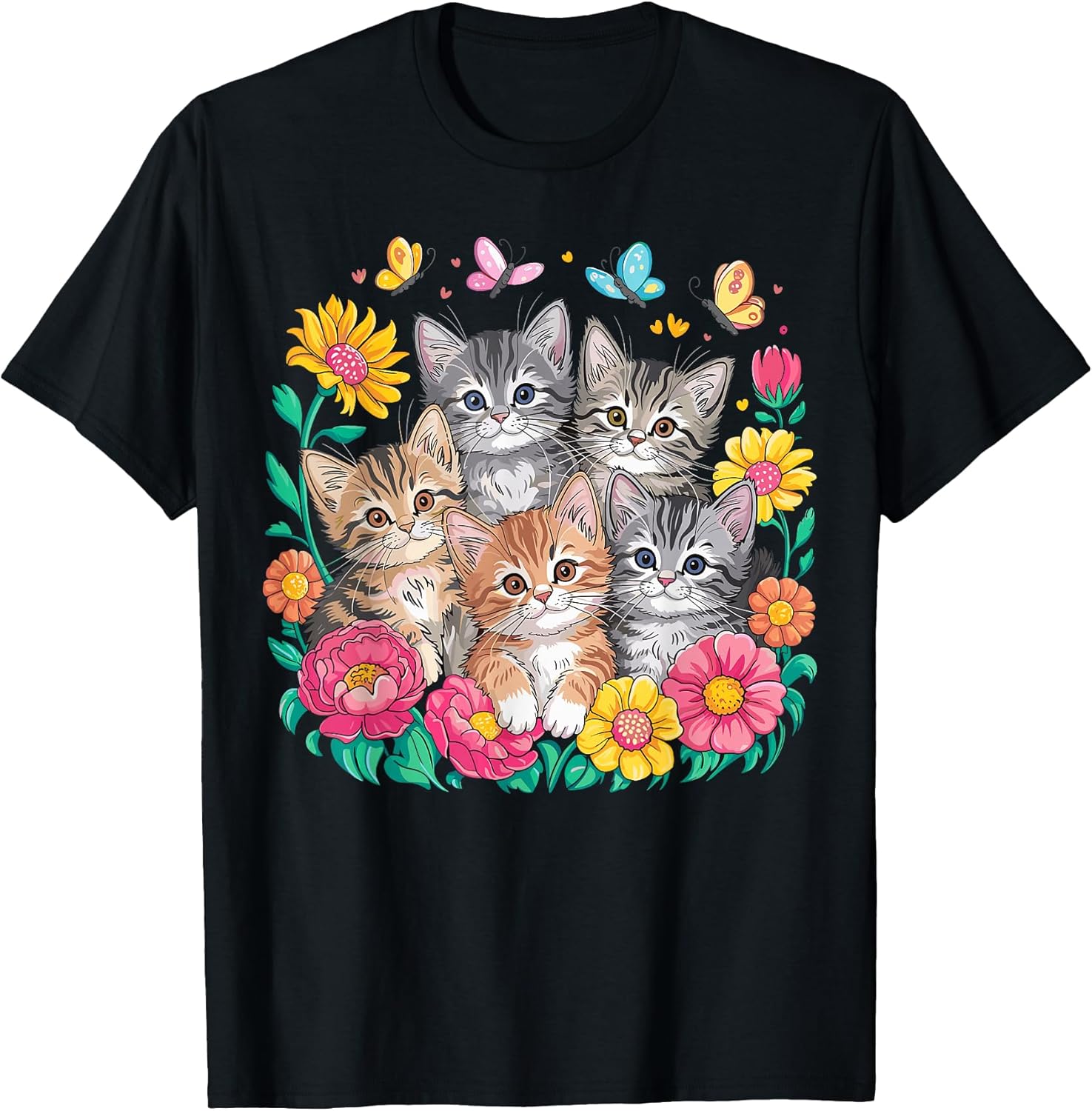 Cat Colorful Kittens Floral Cat Unisex , , , Long Sleeve Tee