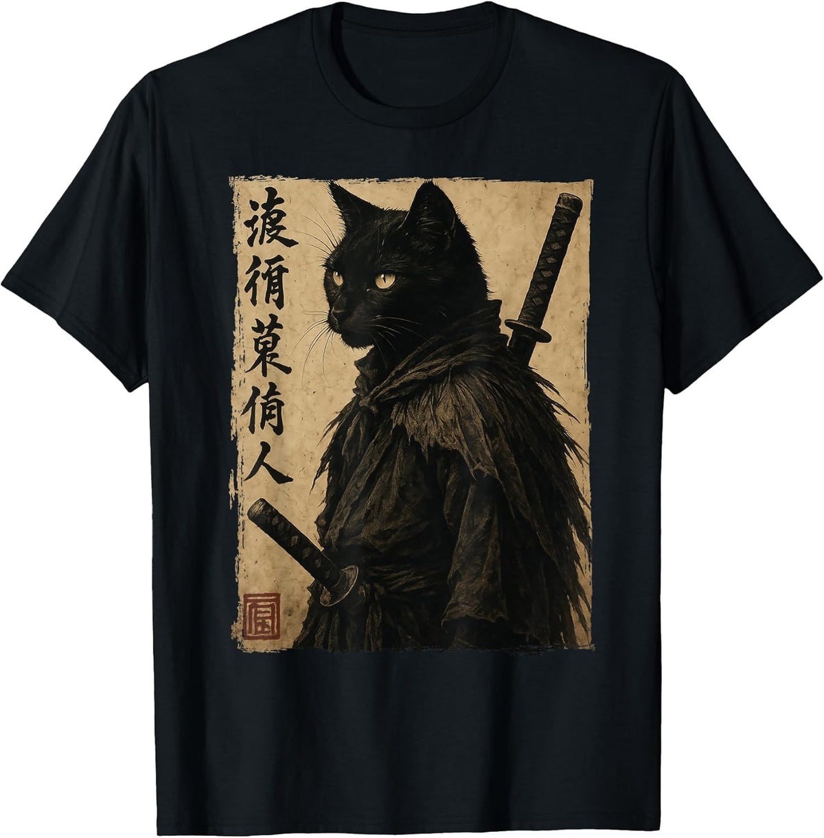 Funny Samurai Cat Shirts Japanese Ninja Cat Ink Style Anime Unisex , , , Long Sleeve Tee