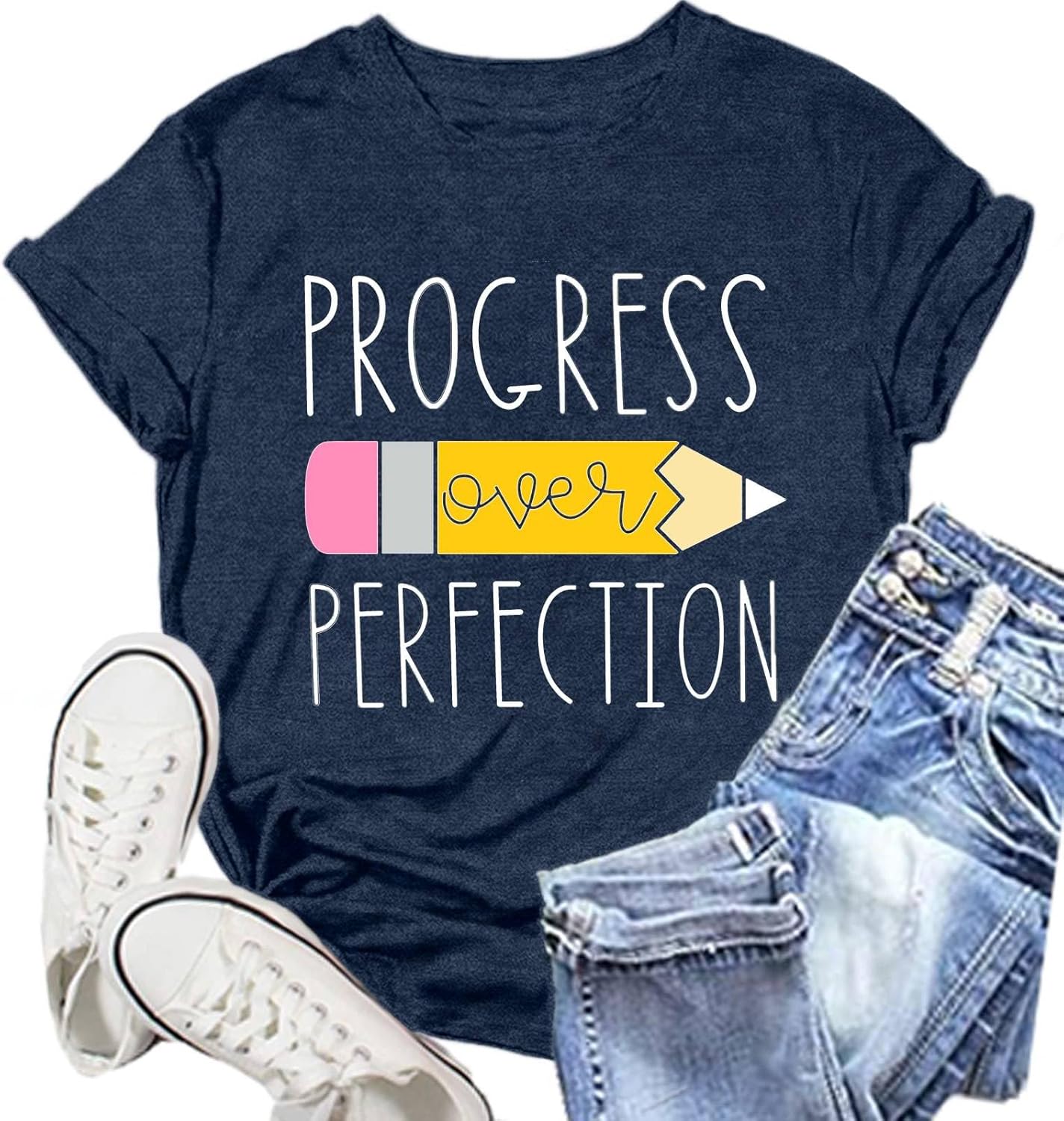 Teacher Shirt for Women Teach Teaching Tshirt Progress Over Perfection Teacher Tee Top Unisex , , , Long Sleeve Tee