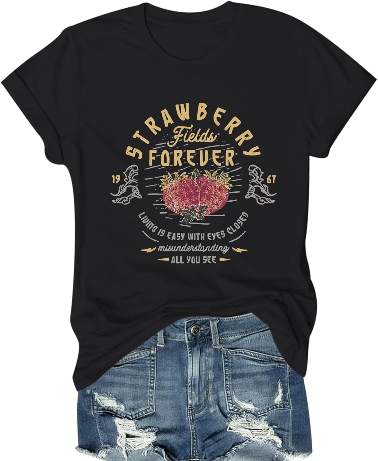 Rock Band T Shirts for Women Rock and Roll Country Music Shirts Vintage Strawberry Graphic Tees Concert Outfits