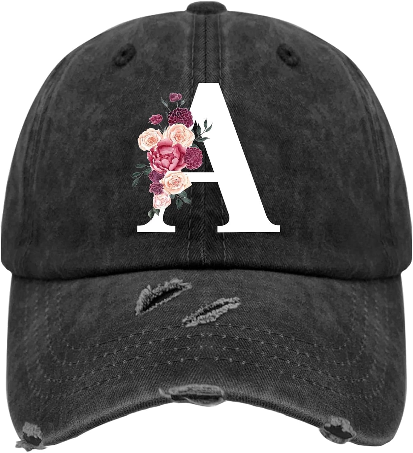 Classic Alphabet A-Z Cute Letter Cap Personalized A-Z Monogram Washed Distressed Hat for Mom