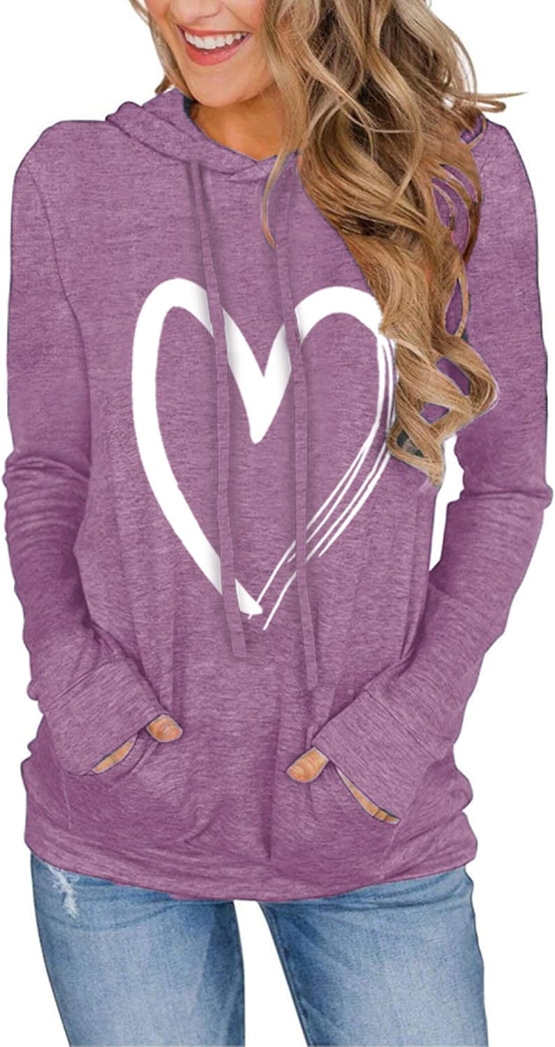 Women's s Pullover Cute Heart s Long Sleeve Tops with Pockets Unisex , , , Long Sleeve Tee