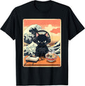 Retro Gamer Cat with Ramen Great Wave for Anime Fans Unisex , , , Long Sleeve Tee
