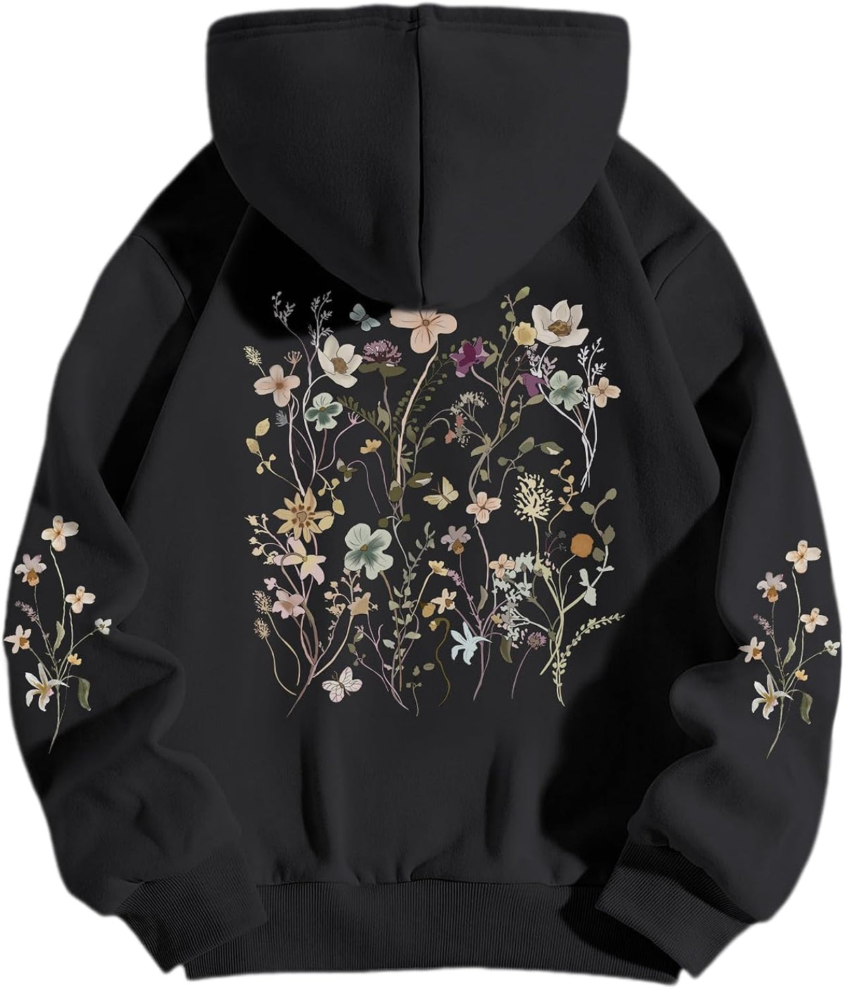 Women's Floral Printed s Vintage Aesthetic Flower Graphic Cute Boho Fleece Thermal Pullover