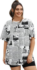 Women's Plus Size Newspaper Print Round Neck Half Sleeve T Shirt Tee Tops Unisex , , , Long Sleeve Tee