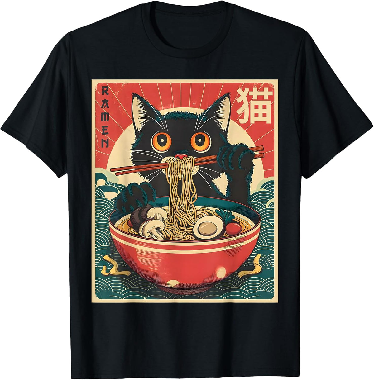 Unisex-Adults Unisex-Kids Kawaii Cat Anime Gifts Cat Ramen Graphic Tee Japanese Funny
