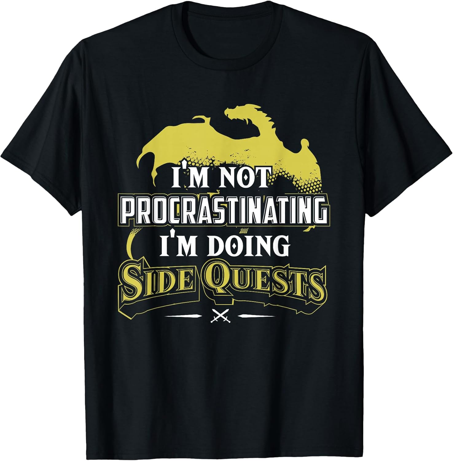 RPG Gamer : I'm Doing Side Quests - Casual Crew Neck, Short Sleeve, Adult Polyester Tee (Black)