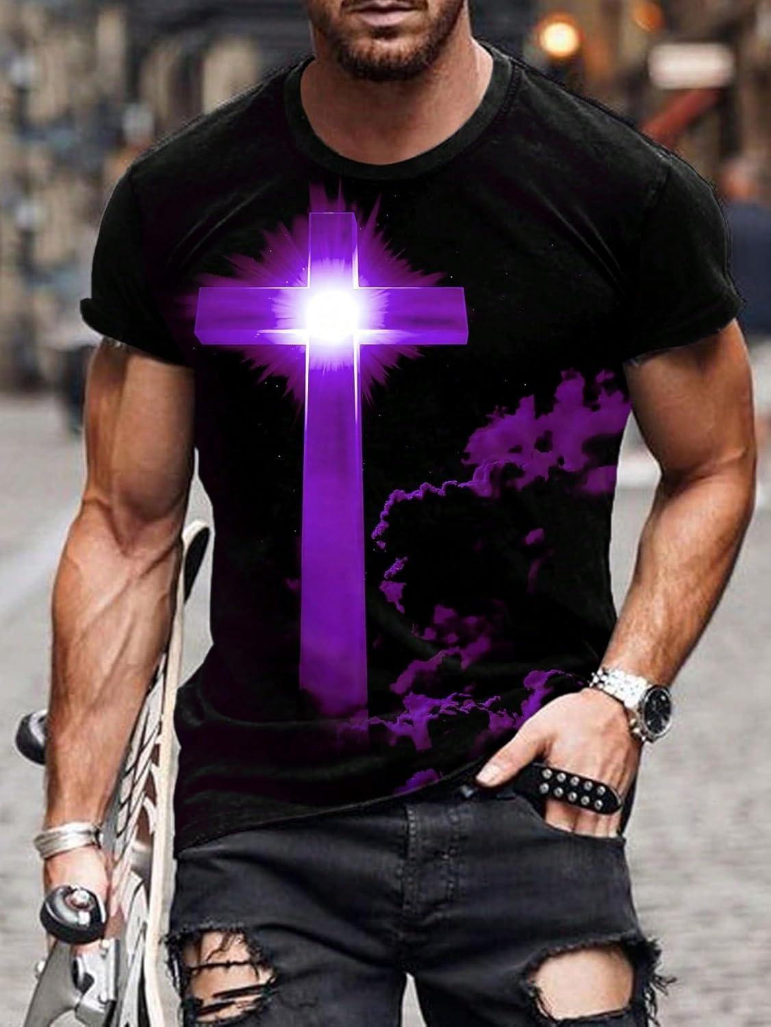 Men's Summer Street Fashion 3D All-Over Print Short Sleeve Crew Neck Unisex , , , Long Sleeve Tee