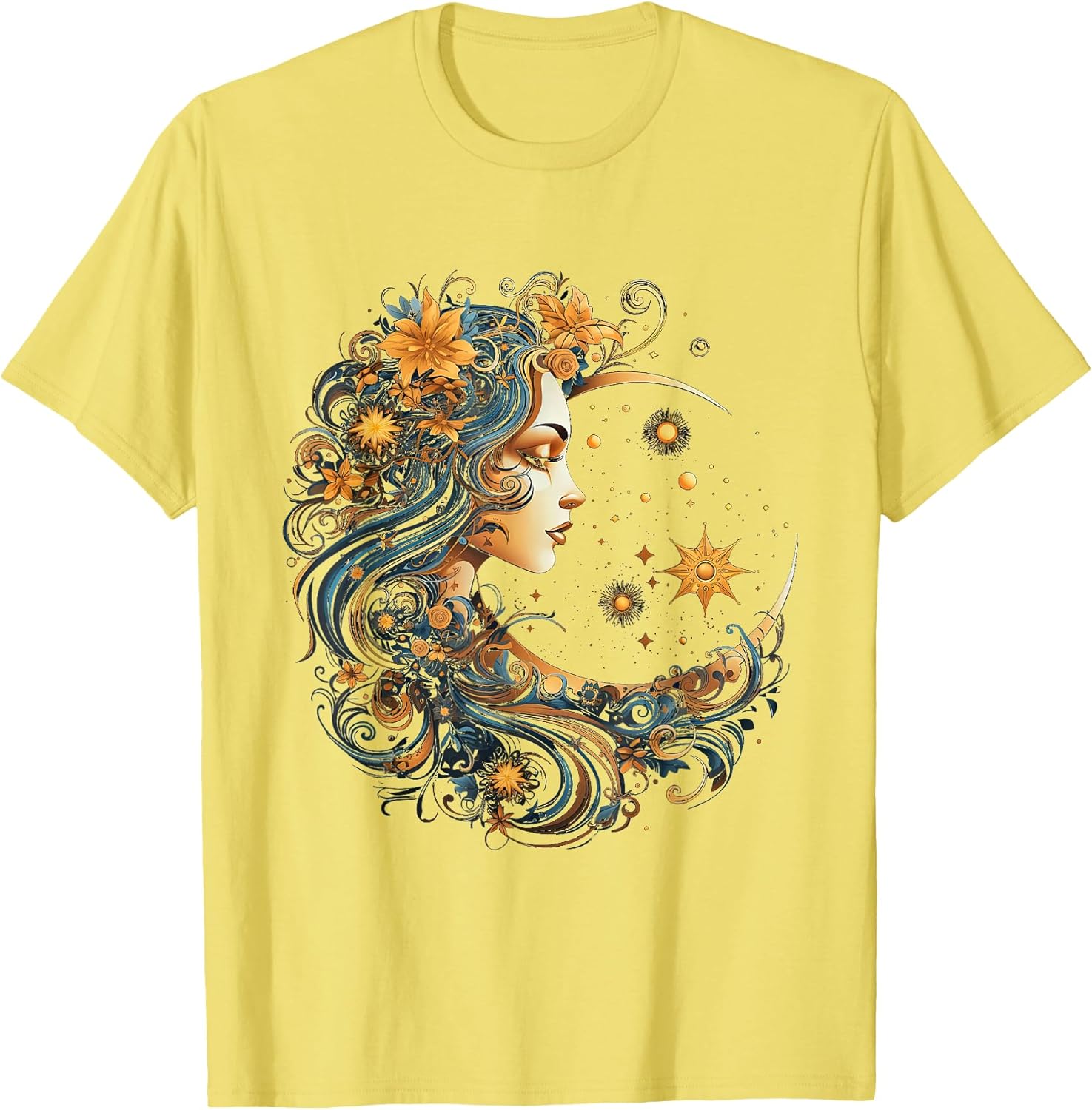 Mystical Sun and Moon with Woman Mystical Flowers Aesthetic Unisex , , , Long Sleeve Tee