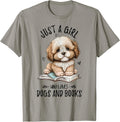 Just A Girl Who Loves Dogs and Books, Puppy Pet Art Lover Unisex , , , Long Sleeve Tee