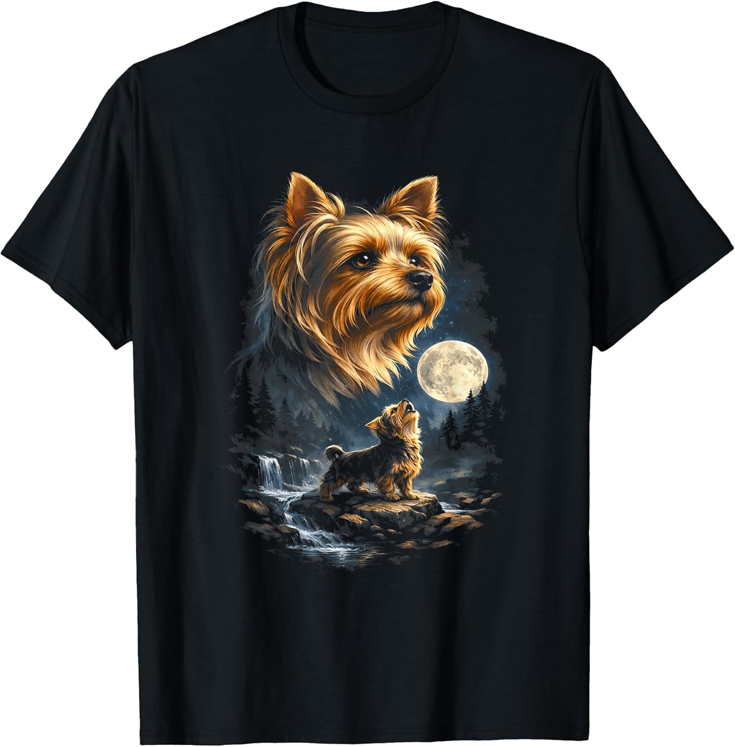 Yorkie Howling to The Moon Funny Vintage 90s Puppy Dog Lover Unisex , , , Long Sleeve Tee
