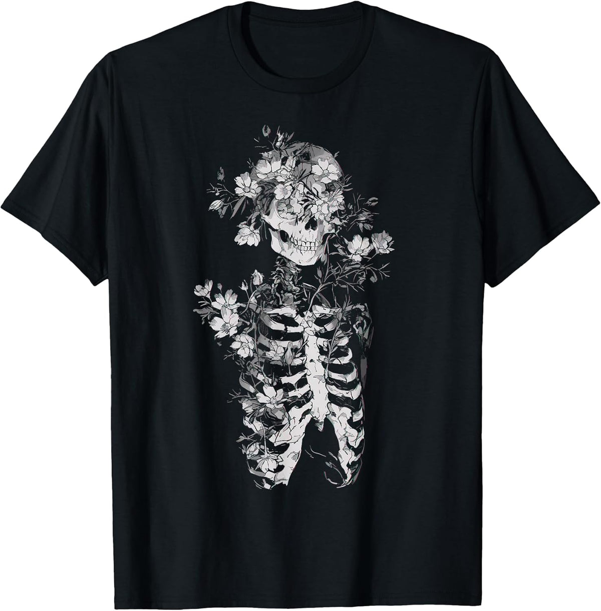Floral Skeleton Flowers Goth Occult Death Dark Alt Aesthetic Unisex , , , Long Sleeve Tee