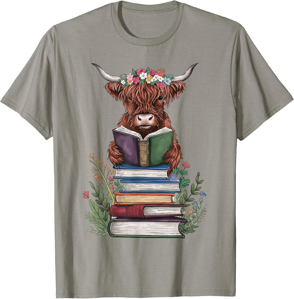 Cute Highland Cow With Book Reading Lovers