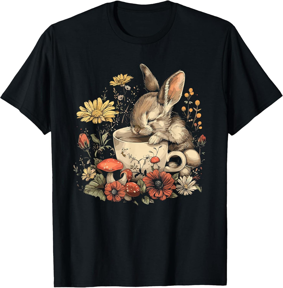 Rabbit Floral Bunny Cottagecore Aesthetic Tea Cup Unisex , , , Long Sleeve Tee