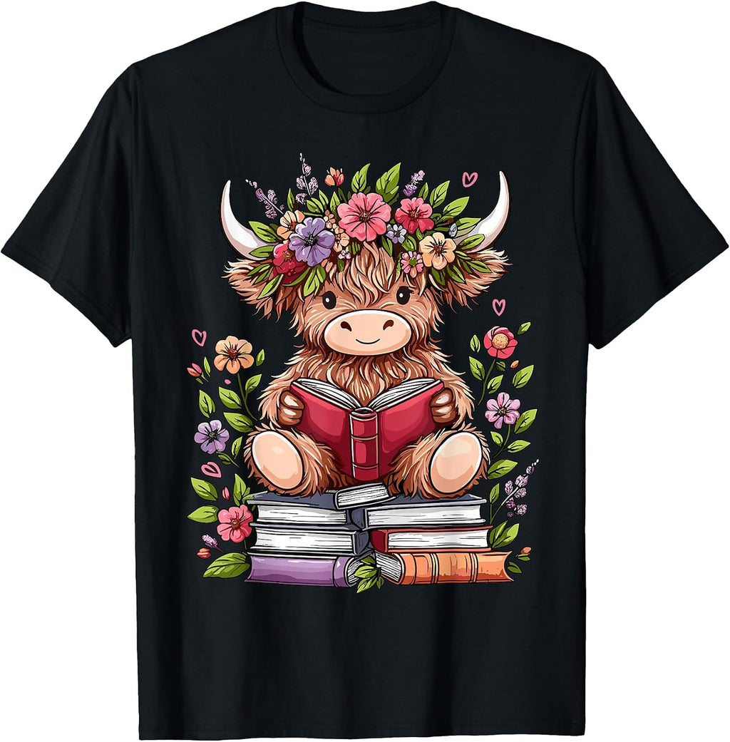 Funny Highland Cow Reading Books Lover