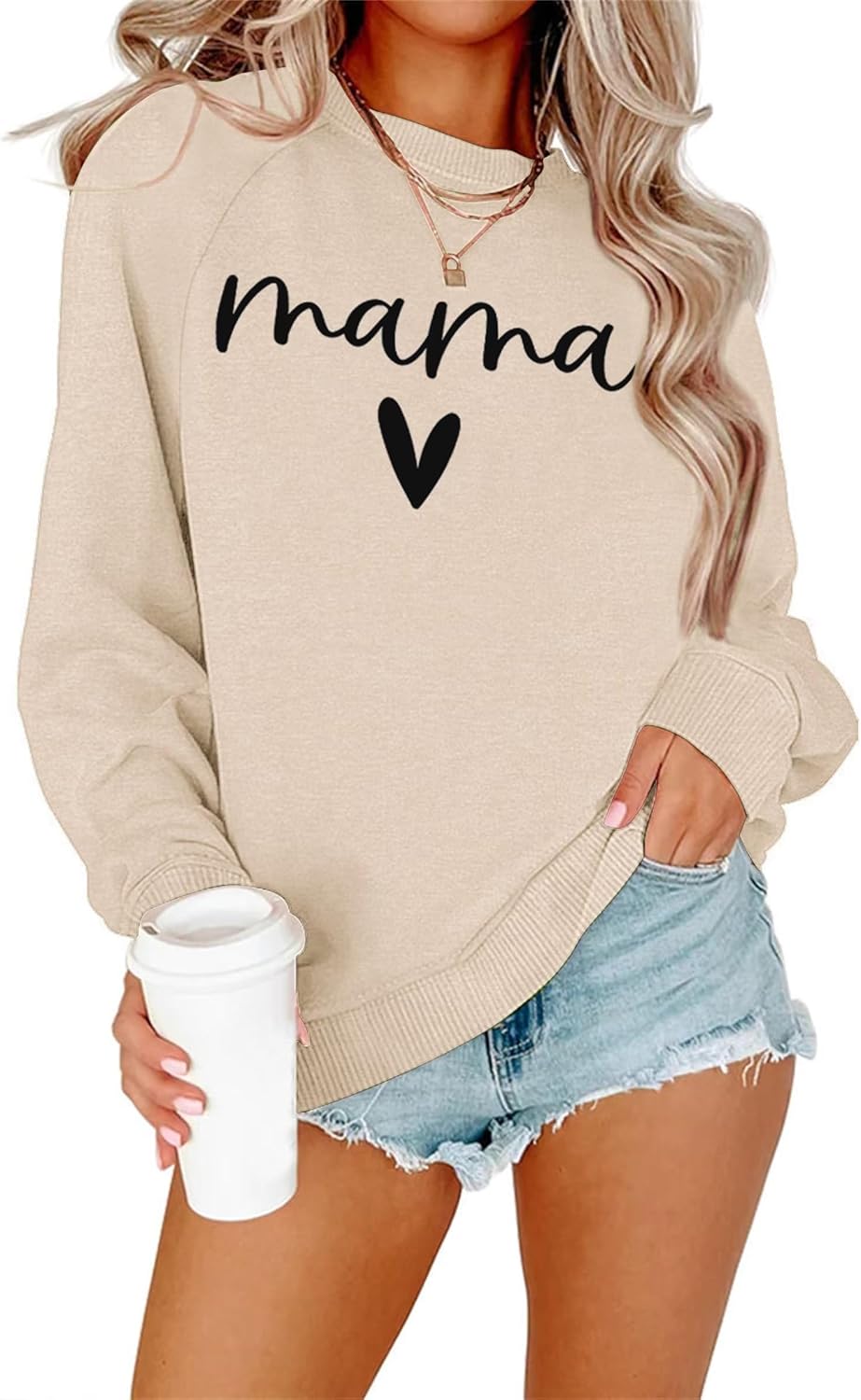 Womens Casual Long Sleeve Crewneck Loose Mama Graphic Shirts Pullover Tops Unisex , , , Long Sleeve Tee