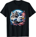 Wolf Bald Eagle American Flag Full Moon