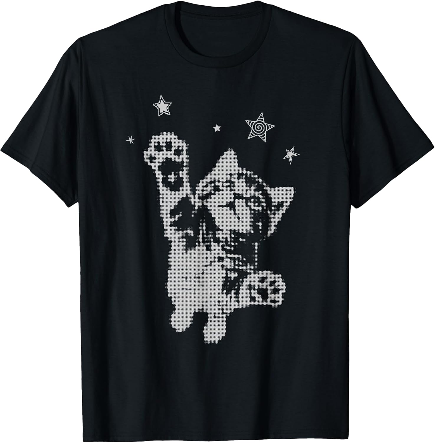 Y2K Cat Jumping Stars Silly 90s 2000s Grunge Vintage Graphic Unisex , , , Long Sleeve Tee