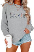 Flower Graphic for Women Floral Printed Vintage Long Sleeves Shirt Crewneck Loose Pullovers Tops