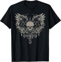 Skull Cross Y2K Goth Alt Grunge Gothic Emo Aesthetic Wings Unisex , , , Long Sleeve Tee