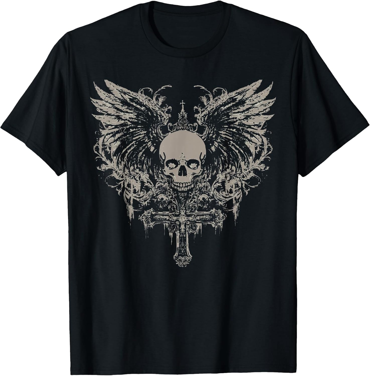 Skull Cross Y2K Goth Alt Grunge Gothic Emo Aesthetic Wings Unisex , , , Long Sleeve Tee