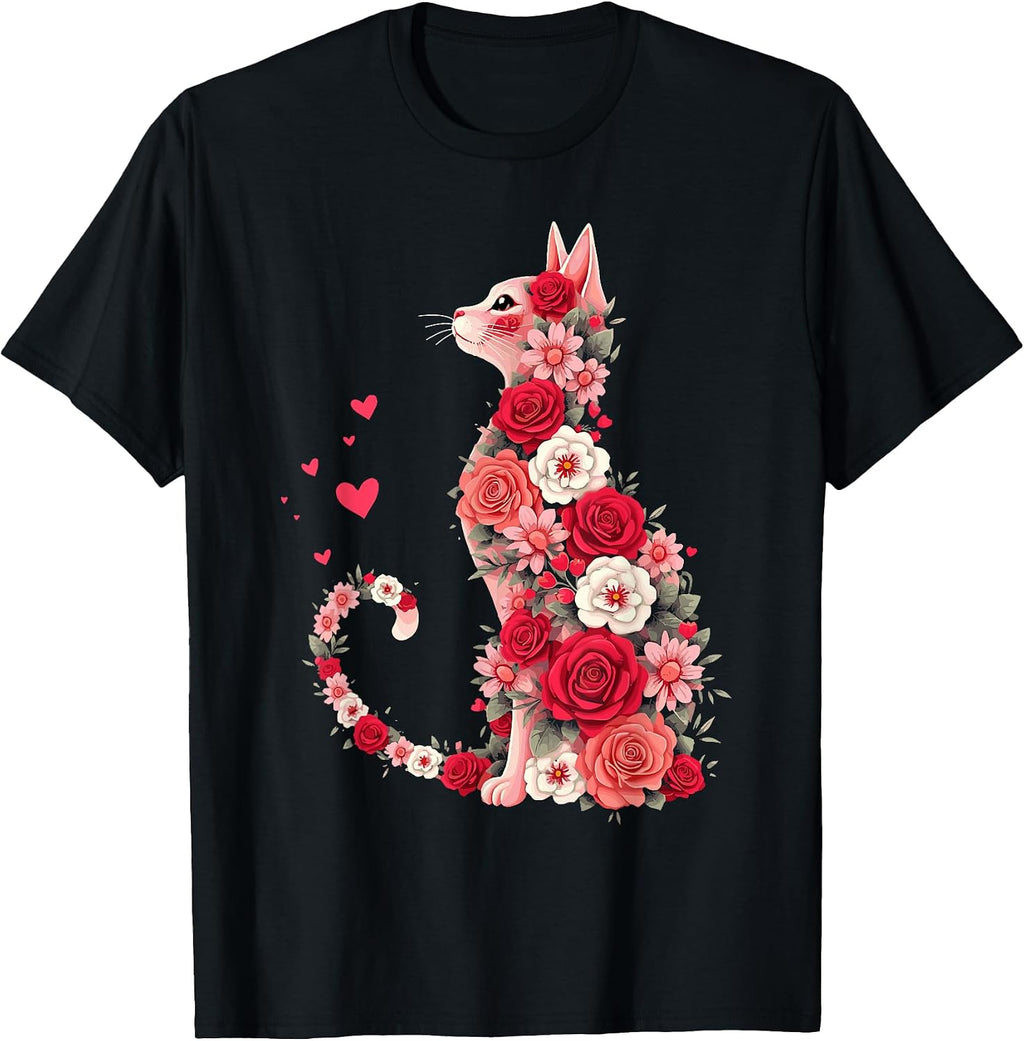 Floral Cats with Hearts, Flowers and Roses Women