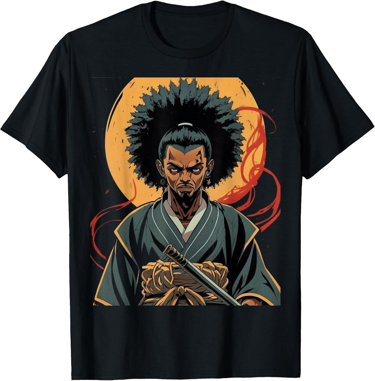Afro American Samurai Anime Cartoon Unisex , , , Long Sleeve Tee