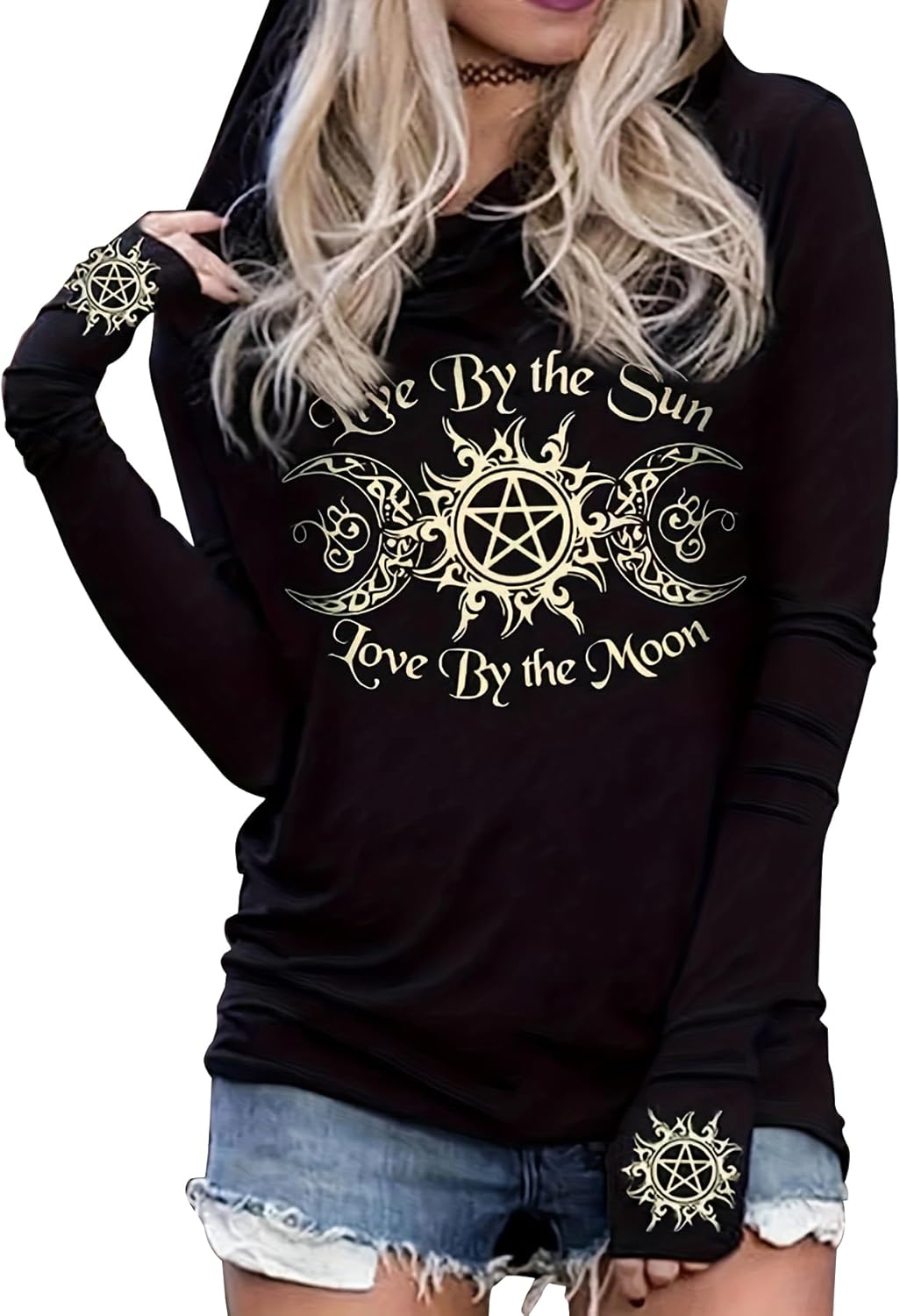 Live by The Sun Love by The Moon Women's Sun and Moon Casual Long Sleeve Round Neck Pullover Tops