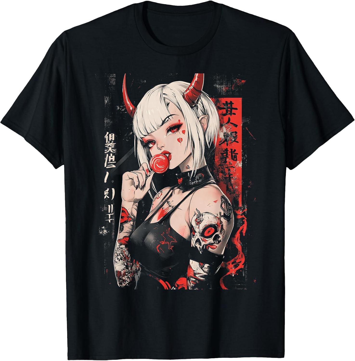 Goth Grunge Girl Waifu Demon Anime Horror Alt Aesthetic Unisex , , , Long Sleeve Tee