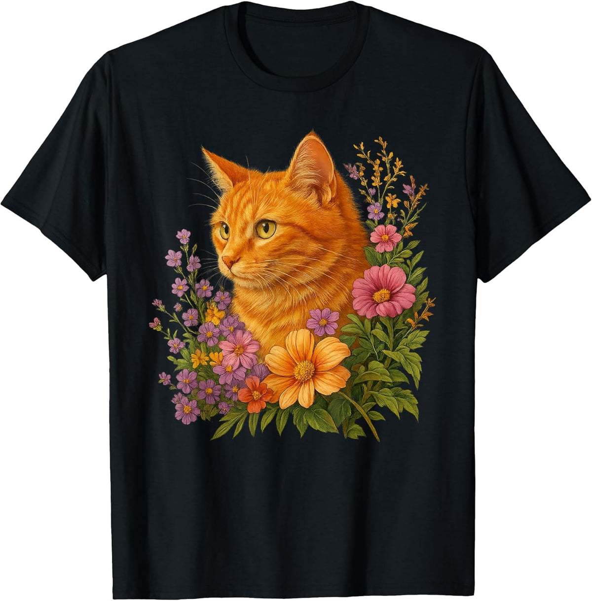 Orange Cat Flower Floral Cute Cat Lover Unisex , , , Long Sleeve Tee