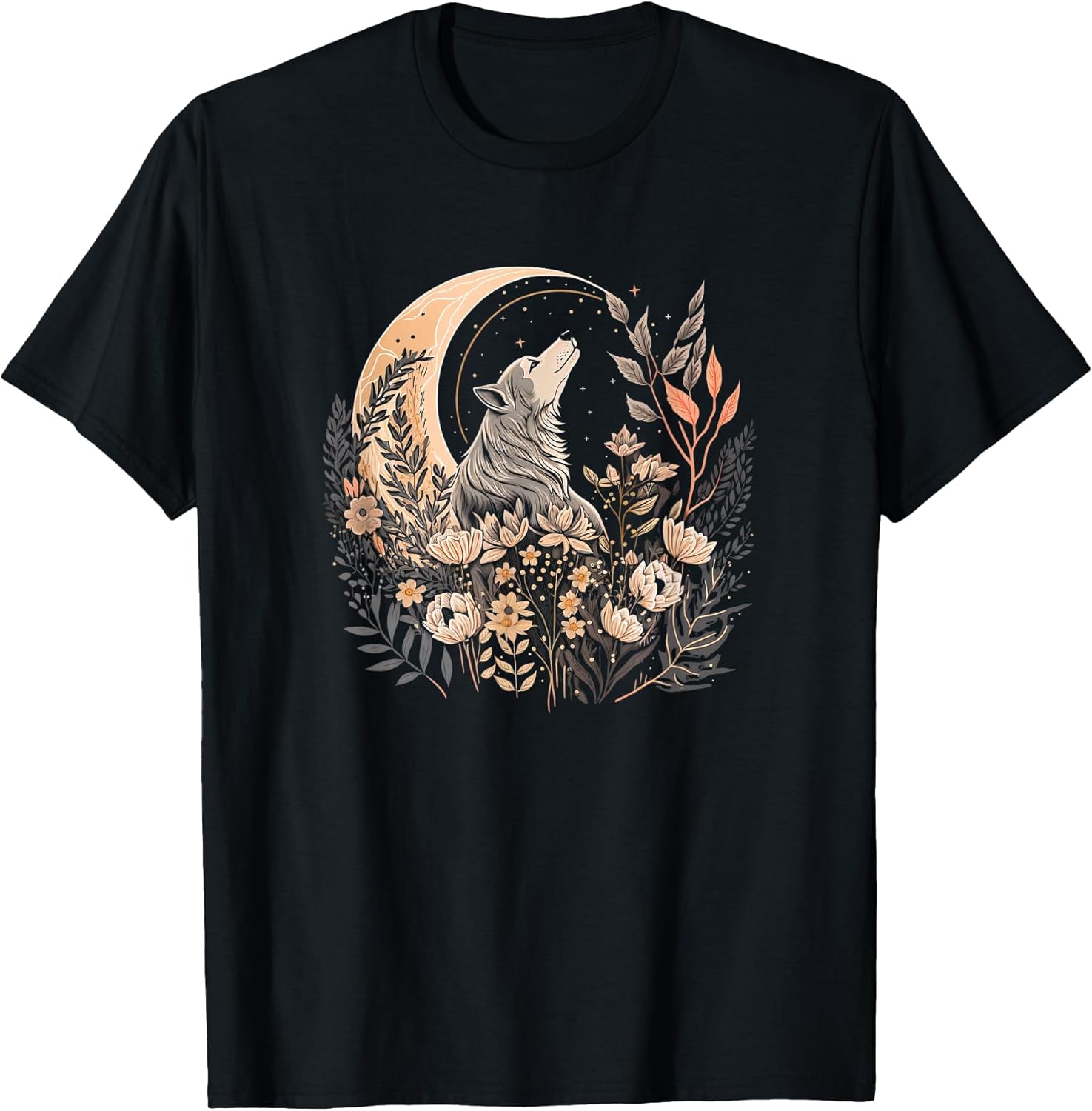 Cute Cottagecore Wolf Aesthetic Girls Women Graphic Moon Unisex , , , Long Sleeve Tee