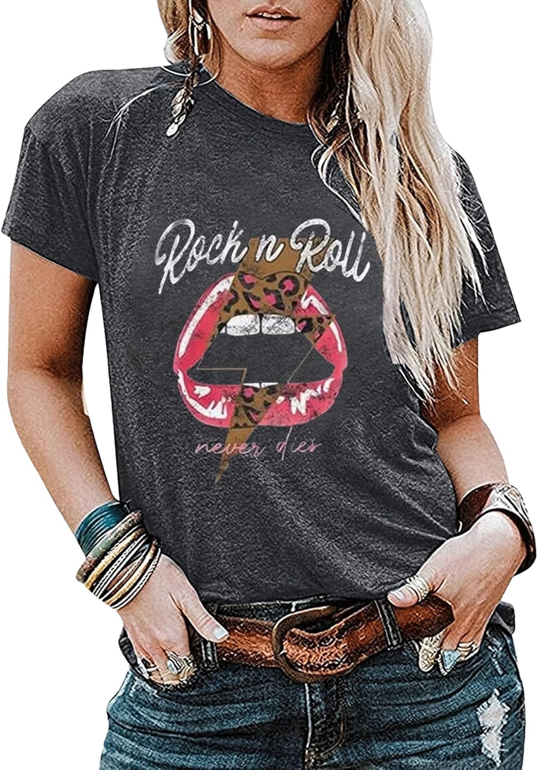 Women Rock Band Crew Neck Short Sleeve Country Music Graphic Tee Shirt Summer Casual Loose Tee Top