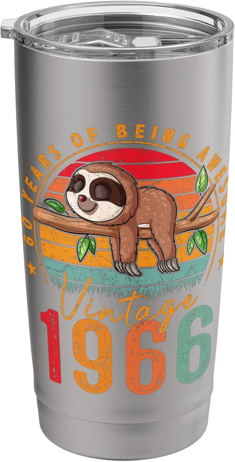 Made in 1966 60th Birthday Mens Sloth Awesome 1966