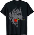Cool Romantic Wolf With Rose Design T-shirts