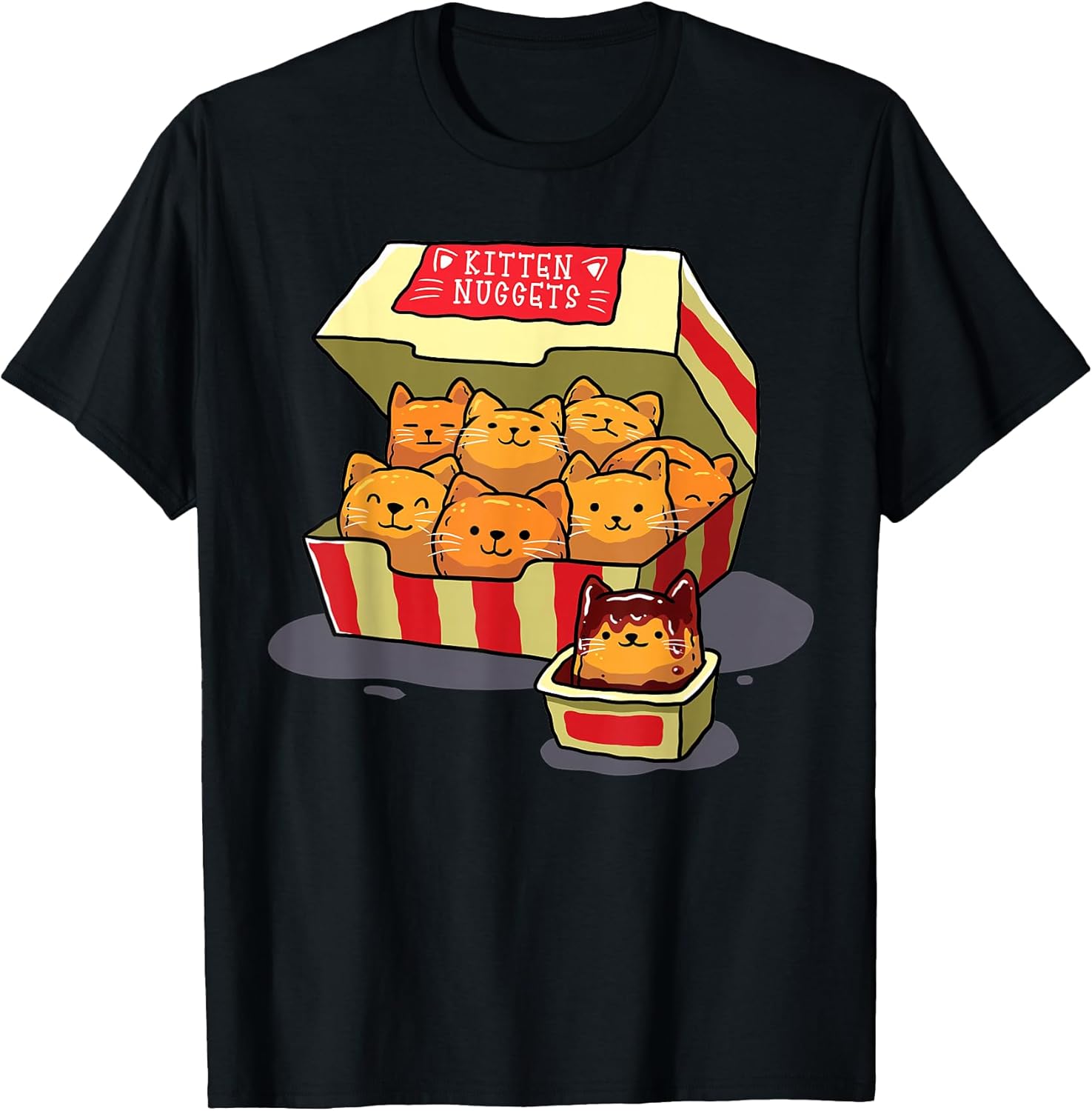 Kitten Nuggets Food Pun Cat Lover Gift Chicken Nuggets Unisex-Adults Black Small Unisex , , , Long Sleeve Tee