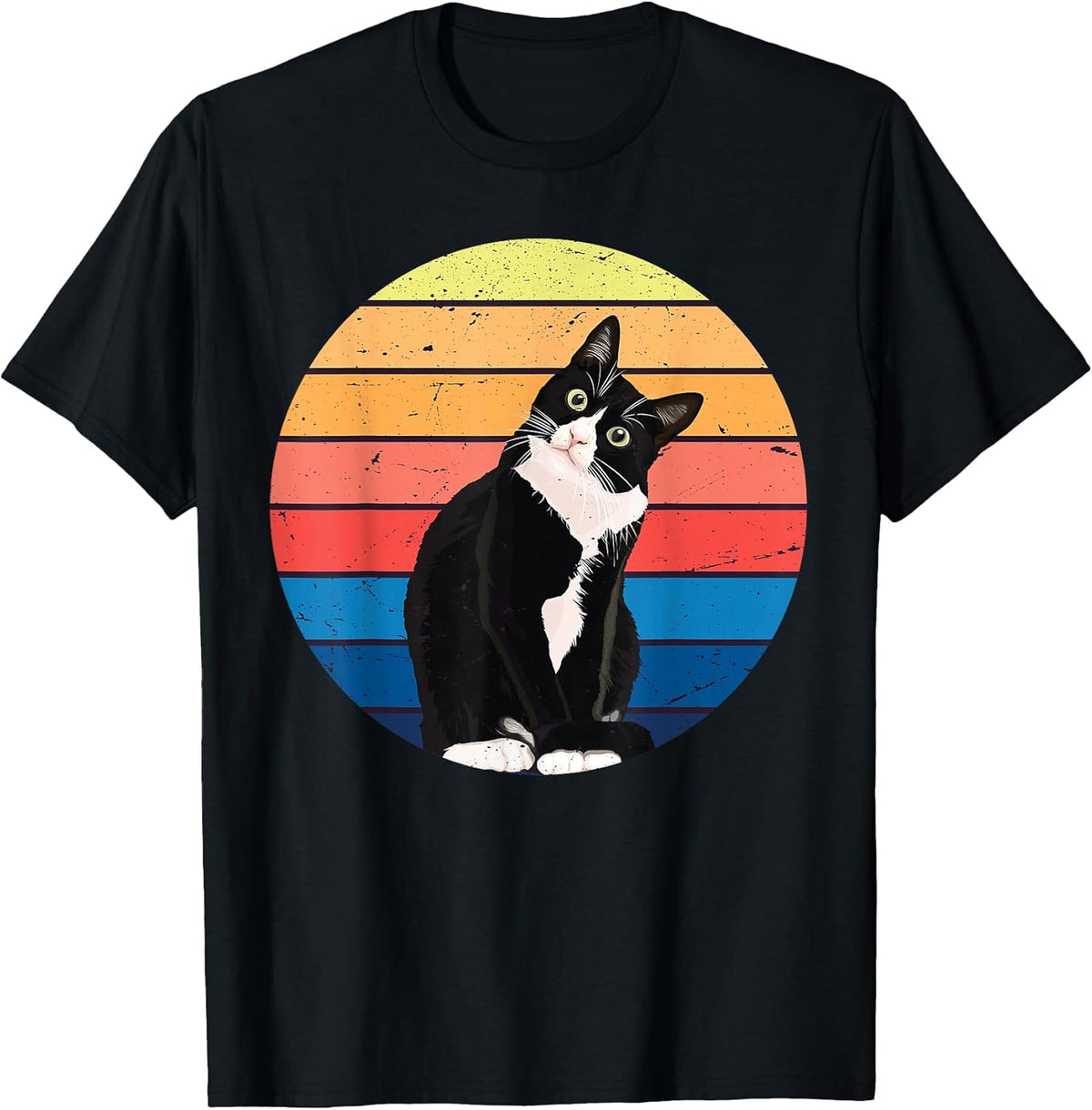 Tuxedo Cat Gift Retro Colors for Animal Lovers Unisex , , , Long Sleeve Tee