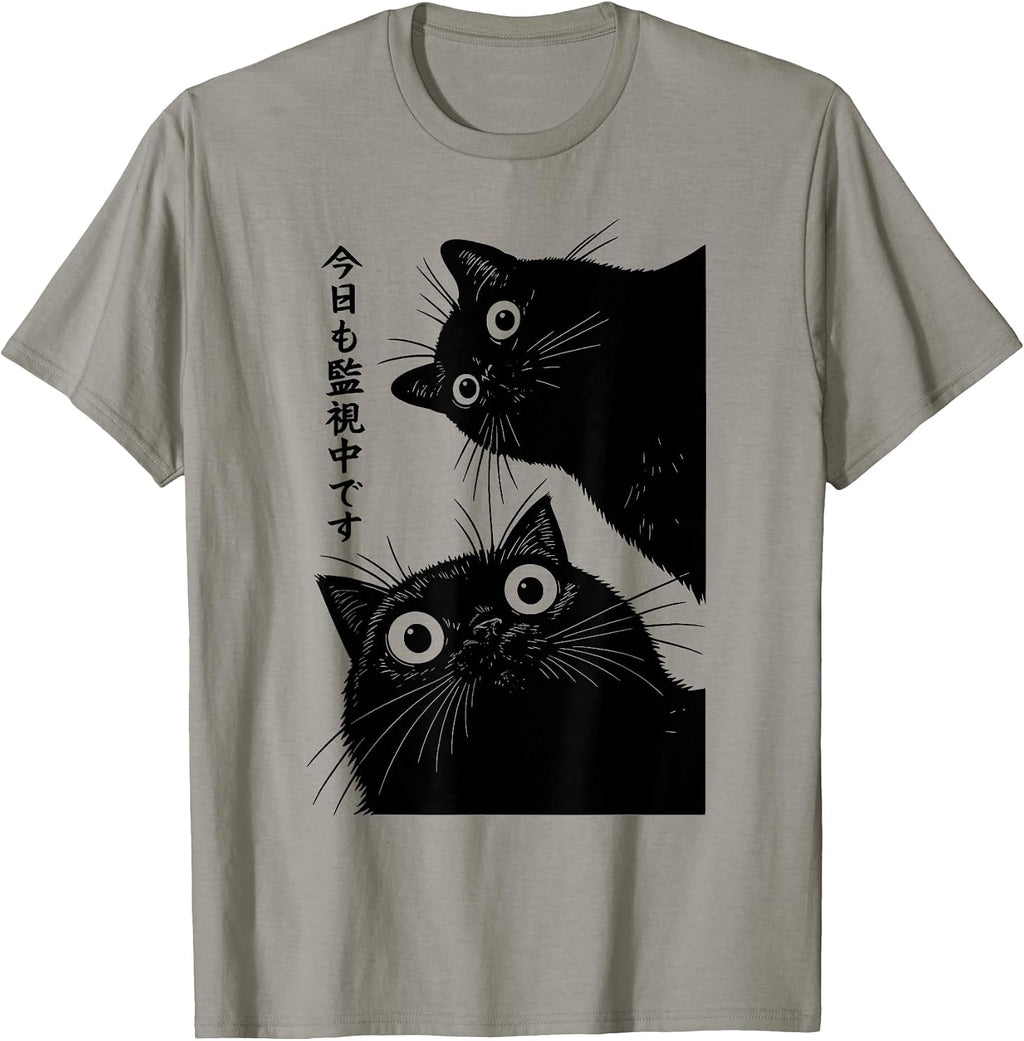 Funny Japanese Cat Graphic Manga Eyes Apparel